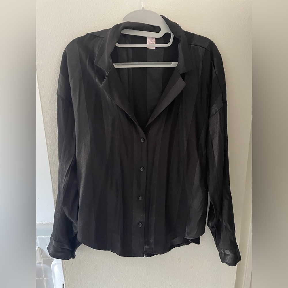 Victoria's Secret Black Relaxed Fit Button Down Shirt